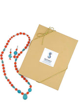 Load image into Gallery viewer, Orange & Turquoise Color Ceramic Bead Necklace and Earring Set