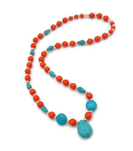 Load image into Gallery viewer, Orange & Turquoise Color Ceramic Bead Necklace and Earring Set
