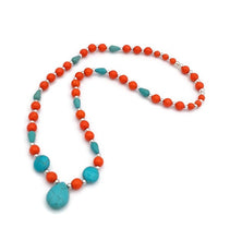 Load image into Gallery viewer, Orange & Turquoise Color Ceramic Bead Necklace and Earring Set