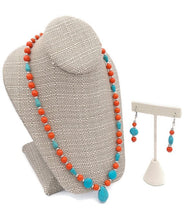 Load image into Gallery viewer, Orange & Turquoise Color Ceramic Bead Necklace and Earring Set