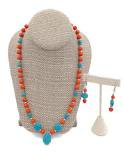 Load image into Gallery viewer, Orange & Turquoise Color Ceramic Bead Necklace and Earring Set