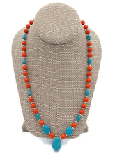Load image into Gallery viewer, Orange & Turquoise Color Ceramic Bead Necklace and Earring Set