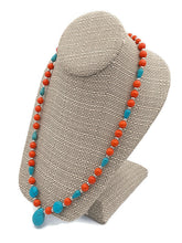 Load image into Gallery viewer, Orange & Turquoise Color Ceramic Bead Necklace and Earring Set