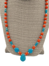 Load image into Gallery viewer, Orange & Turquoise Color Ceramic Bead Necklace and Earring Set