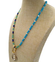 Load image into Gallery viewer, Calcite Bead & Fresh Water Pearl Stretch Necklace and Earring Set