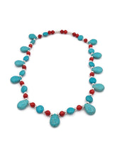 Load image into Gallery viewer, Red & Turquoise Color Ceramic Bead Stretch Necklace and Earring Set