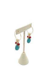 Load image into Gallery viewer, Red & Turquoise Color Ceramic Bead Stretch Necklace and Earring Set
