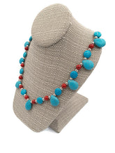 Load image into Gallery viewer, Red & Turquoise Color Ceramic Bead Stretch Necklace and Earring Set
