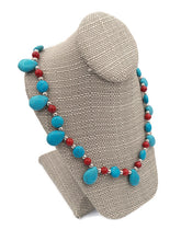 Load image into Gallery viewer, Red & Turquoise Color Ceramic Bead Stretch Necklace and Earring Set