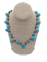 Load image into Gallery viewer, Red & Turquoise Color Ceramic Bead Stretch Necklace and Earring Set