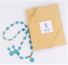 Load image into Gallery viewer, Mother of Pearl & Turquoise Color Ceramic Bead Stretch Necklace and Earring Set