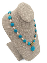 Load image into Gallery viewer, Mother of Pearl & Turquoise Color Ceramic Bead Stretch Necklace and Earring Set