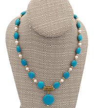 Load image into Gallery viewer, Mother of Pearl & Turquoise Color Ceramic Bead Stretch Necklace and Earring Set