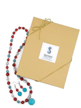 Load image into Gallery viewer, Red, White & Turquoise Color Ceramic Bead Stretch Necklace and Earring Set