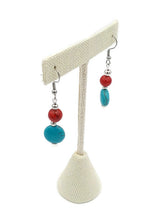 Load image into Gallery viewer, Red, White & Turquoise Color Ceramic Bead Stretch Necklace and Earring Set