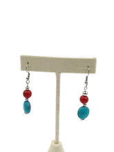 Load image into Gallery viewer, Red, White & Turquoise Color Ceramic Bead Stretch Necklace and Earring Set