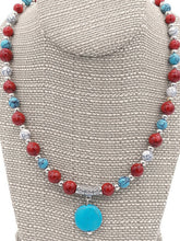 Load image into Gallery viewer, Red, White & Turquoise Color Ceramic Bead Stretch Necklace and Earring Set