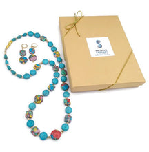Load image into Gallery viewer, Rainbow Silica Bead & Turquoise Color Ceramic Bead Stretch Necklace and Earring Set
