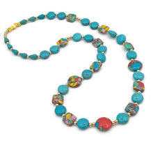 Load image into Gallery viewer, Rainbow Silica Bead & Turquoise Color Ceramic Bead Stretch Necklace and Earring Set