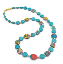 Load image into Gallery viewer, Rainbow Silica Bead & Turquoise Color Ceramic Bead Stretch Necklace and Earring Set