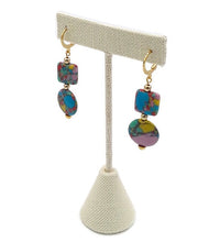 Load image into Gallery viewer, Rainbow Silica Bead & Turquoise Color Ceramic Bead Stretch Necklace and Earring Set