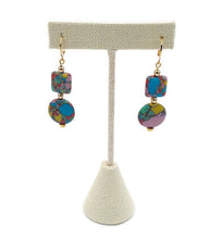Load image into Gallery viewer, Rainbow Silica Bead & Turquoise Color Ceramic Bead Stretch Necklace and Earring Set