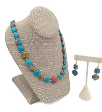 Load image into Gallery viewer, Rainbow Silica Bead & Turquoise Color Ceramic Bead Stretch Necklace and Earring Set