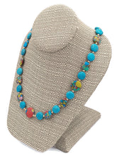 Load image into Gallery viewer, Rainbow Silica Bead & Turquoise Color Ceramic Bead Stretch Necklace and Earring Set