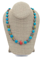 Load image into Gallery viewer, Rainbow Silica Bead & Turquoise Color Ceramic Bead Stretch Necklace and Earring Set