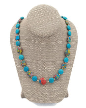 Load image into Gallery viewer, Rainbow Silica Bead & Turquoise Color Ceramic Bead Stretch Necklace and Earring Set