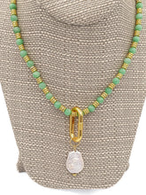 Load image into Gallery viewer, Peridot Color Calcite Bead & Fresh Water Pearl Necklace and Earring Set