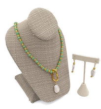 Load image into Gallery viewer, Peridot Color Calcite Bead & Fresh Water Pearl Necklace and Earring Set