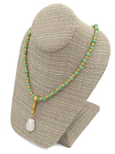 Load image into Gallery viewer, Peridot Color Calcite Bead & Fresh Water Pearl Necklace and Earring Set