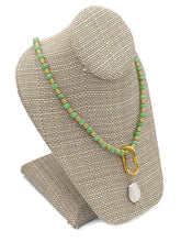 Load image into Gallery viewer, Peridot Color Calcite Bead & Fresh Water Pearl Necklace and Earring Set