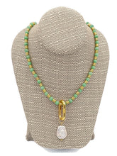 Load image into Gallery viewer, Peridot Color Calcite Bead & Fresh Water Pearl Necklace and Earring Set