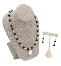 Load image into Gallery viewer, Black & White Ceramic Bead Stretch Necklace with Pearl Pendant and Earring Set