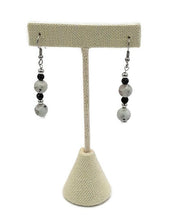 Load image into Gallery viewer, Black & White Ceramic Bead Stretch Necklace with Pearl Pendant and Earring Set