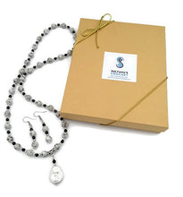 Load image into Gallery viewer, White Stone & Ceramic Bead Stretch Necklace and Earring Set
