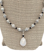 Load image into Gallery viewer, White Stone & Ceramic Bead Stretch Necklace and Earring Set