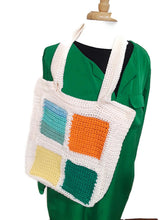 Load image into Gallery viewer, Color Block Crochet Tote Bag