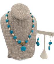 Load image into Gallery viewer, Mother of Pearl & Turquoise Color Ceramic Bead Stretch Necklace and Earring Set