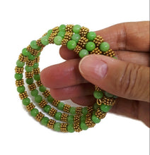 Load image into Gallery viewer, Peridot Green Color Calcite Bead Memory Wire Wrap Bracelet