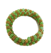 Load image into Gallery viewer, Peridot Green Color Calcite Bead Memory Wire Wrap Bracelet