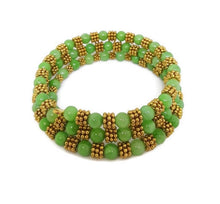 Load image into Gallery viewer, Peridot Green Color Calcite Bead Memory Wire Wrap Bracelet