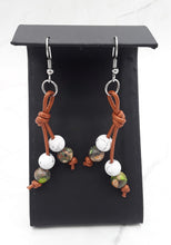 Load image into Gallery viewer, Leather with Magnesite & Mardi Gras Bead Earrings