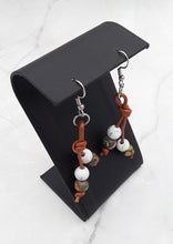 Load image into Gallery viewer, Leather with Magnesite & Mardi Gras Bead Earrings