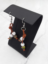 Load image into Gallery viewer, Leather with Magnesite & Mardi Gras Bead Earrings