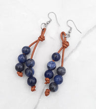 Load image into Gallery viewer, Leather and Sodalite Bead Earrings
