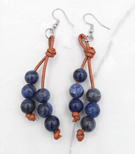 Load image into Gallery viewer, Leather & Sodalite Bead Earrings