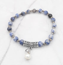 Load image into Gallery viewer, Agate Bead & Freshwater Pearl Stretch Bracelet